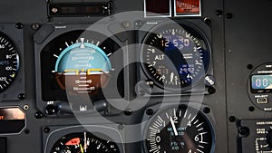 Pilots view in an airplane cockpit