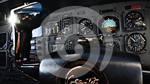 Pilots view in an airplane cockpit