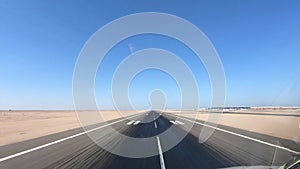 Pilots view during approach and landing runway 34 at Hurghada Airport in Egypt during sunny day