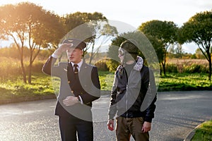 Pilots vintage at sunset sunrise handsome  epic uniform transportation