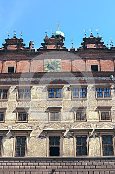 Pilsen, Czech Republic - June 25, 2019: The Rennaisance Town Hall on the main square in Plzen, Western Bohemia. The seat of the