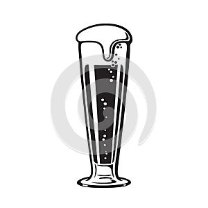 Pilsner beer glass. Hand drawn vector illustration on white background.