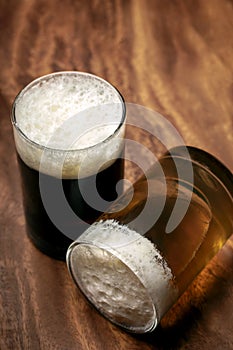 Pilsner and beer jelly dessert in glass at restaurant