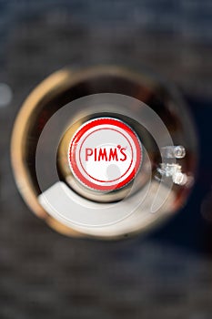 Pimms bottle top view