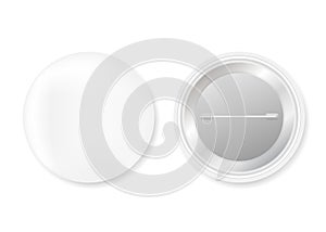 Pin badges. White round blank button. Souvenir magnet badging mockup. Vector stock illustration photo