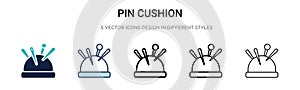 Pin cushion icon in filled, thin line, outline and stroke style. Vector illustration of two colored and black pin cushion vector
