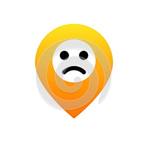 Pin Emoji sad icon. Emotion of happiness. pin location emotion