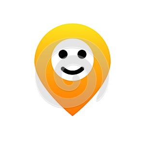 Pin Emoji smile icon. Emotion of happiness. pin location emotion