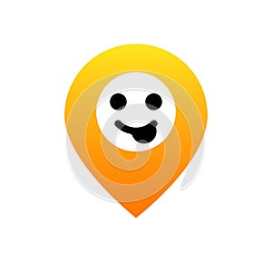 Pin Emoji smile icon. Emotion of happiness. pin location emotion