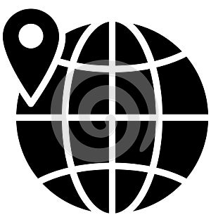 Pin on globe, Globale Isolated Vector Icon That can be very easily edit or modified. photo
