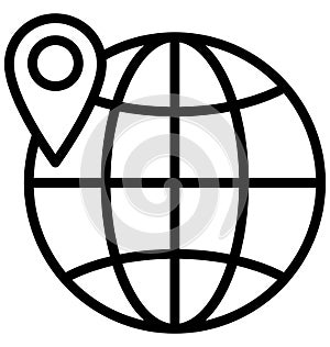 Pin on globe, Globale Isolated Vector Icon That can be very easily edit or modified. photo