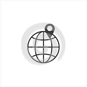 Pin to globe icon on white isolate