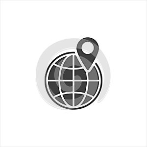Pin to globe icon on white isolate