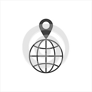 Pin to globe icon on white isolate