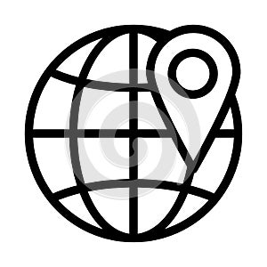 Pin on globe line icon. Location vector illustration isolated on white. World with pin outline style design, designed