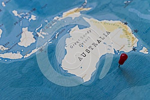A pin on great australian bight in the world map