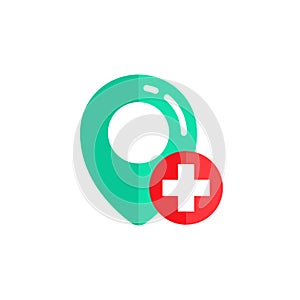 pin hospital location icon vector design. cross red sign symbol design
