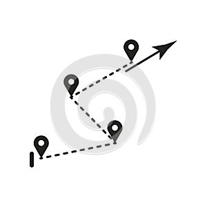 Pin icon path. Mark location. Road trip. Search icon vector. Tourism concept. Vector illustration. Stock image.