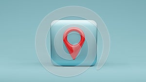 Pin icon on square shape , 3d rendering