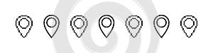 Pin Location Icon. Map pointer. Pixel and linear icons. Vector illustration