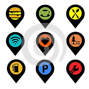 Pin Location with Set of symbols for urban areas vector