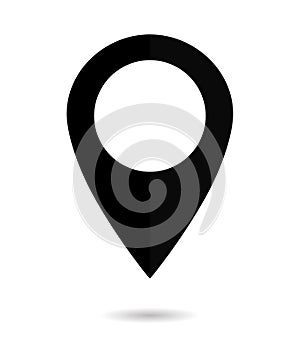 Pin of map. Icon of drop pin. Place of location. Black gps marker. Geo point for position and navigation. Pinpoint place on map. photo