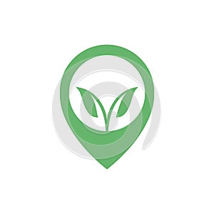 Pin map location with plant leaf growth logo design, vector graphic symbol icon illustration creative idea