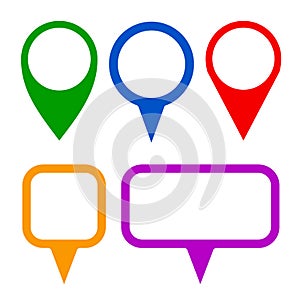 Pin map marker pointer icons set, GPS location flat symbol - for stock