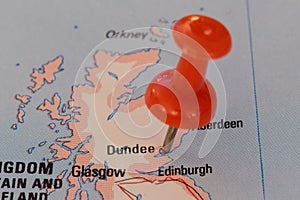 Pin in a map showing Dundee