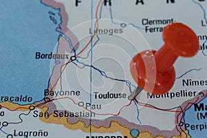 Pin in a map showing Toulouse photo