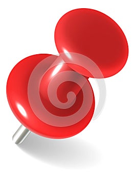 Pin paper clip. Realistic red pushpin, plastic button with metal needle, thumbtack for attaching reminders to note board