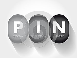 PIN Personal Identification Number - passcode used in the process of authenticating a user accessing a system, acronym concept