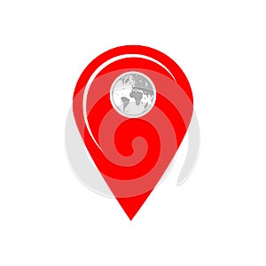 Pin point icon with red map location pointer symbol isolated on white background