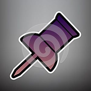 Pin push sign. Vector. Violet gradient icon with black and white