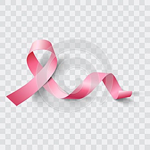 Pin ribbon. Symbol of breast cancer awareness. Vector illustration.