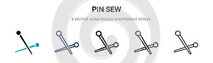 Pin sew icon in filled, thin line, outline and stroke style. Vector illustration of two colored and black pin sew vector icons