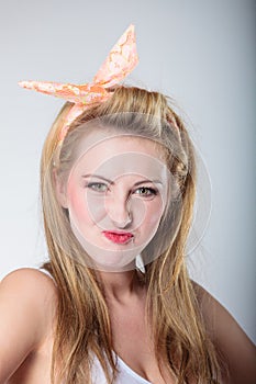 Pin up blonde fashion girl funny face