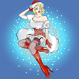 Pin up Christmas girl, Happy New Year 2016