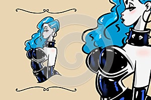 Pin-up girl with blue hair