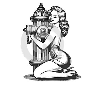 Pin-Up Girl with Fire Hydrant vector illustration