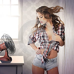 Pin-up girl on a hot summer day