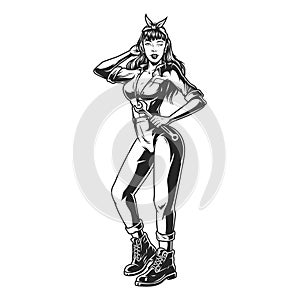 Pin up girl in mechanic uniform