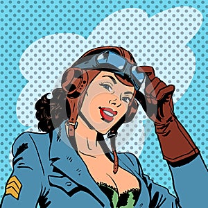 Pin up girl pilot aviation army beauty pop art