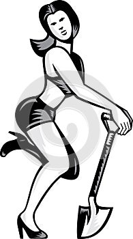 Pin-up Girl With Shovel Spade Retro