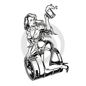 Pin up girl sitting on beer keg