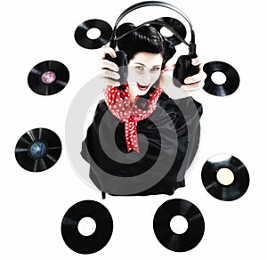 Pin-up girl style retro woman analogue record