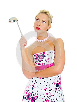 Pin-up portrait of woman with ladle.