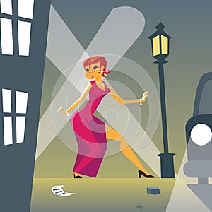 Pin-up Woman in Danger on Stylish Street