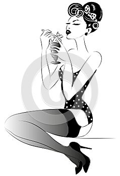 Pin-up woman portrait with diet food