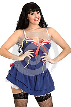 Pin Up Woman Wearing a Sailor Dress